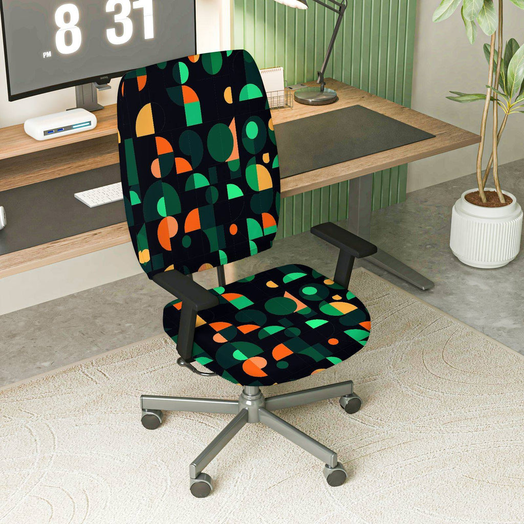 2-Piece Geometric Pattern Modern Art Colorful Vibrant Stylish  Computer Chair Cover Set, Seat and Backrest