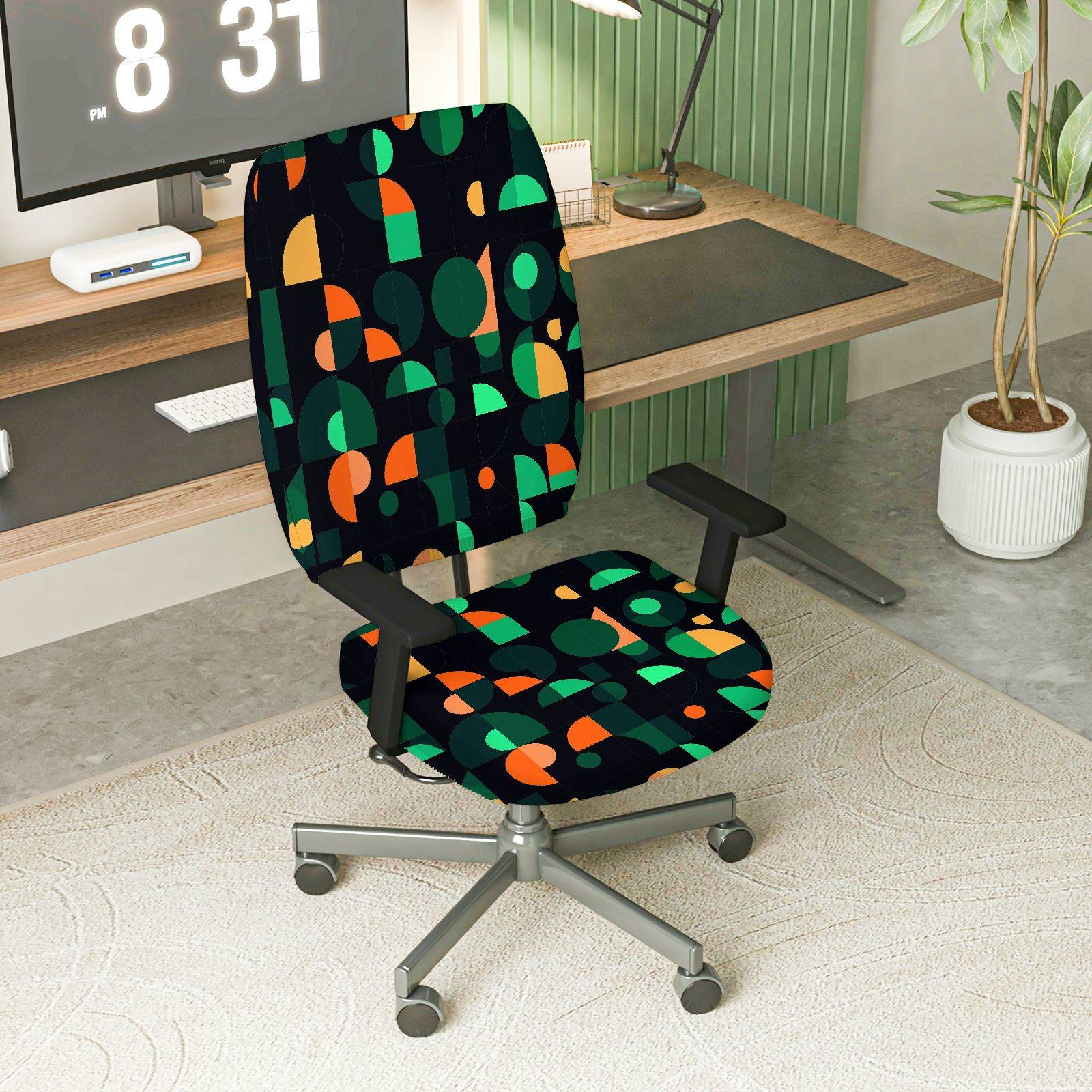 2-Piece Geometric Pattern Modern Art Colorful Vibrant Stylish  Computer Chair Cover Set, Seat and Backrest