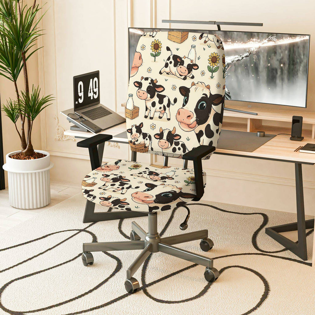 2-Piece Animal Farm Cow Design  Computer Chair Cover Set, Seat and Backrest
