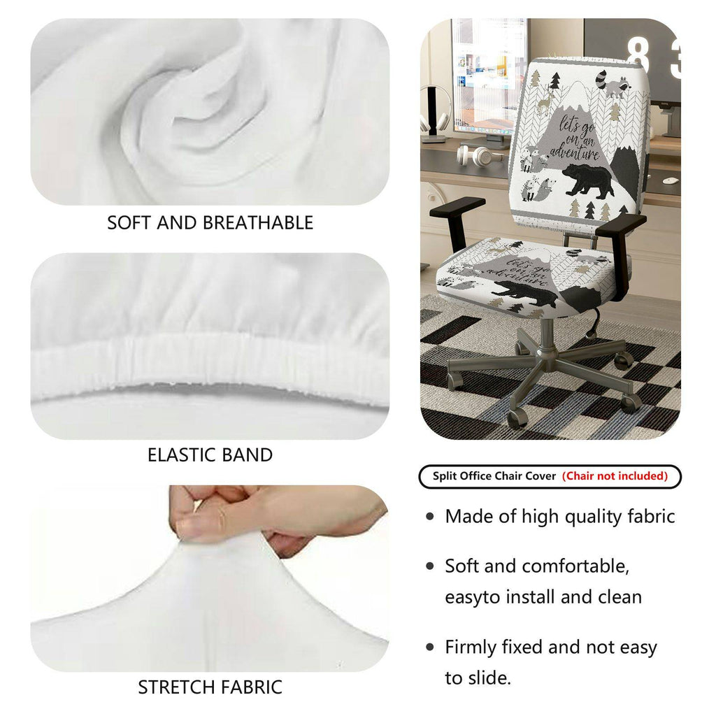 2-Piece Adventure Forest Mountain Animal Bear  Computer Chair Cover Set, Seat and Backrest