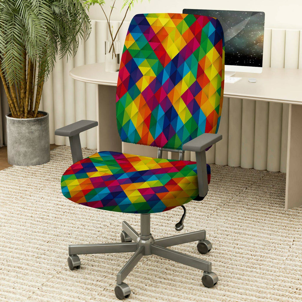 2-Piece Colorful Geometric Pattern Modern Multi-Color Decorative  Computer Chair Cover Set, Seat and Backrest