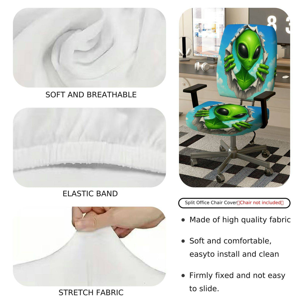 2-Piece Alien Sci-Fi Fun Creative Unique  Computer Chair Cover Set, Seat and Backrest
