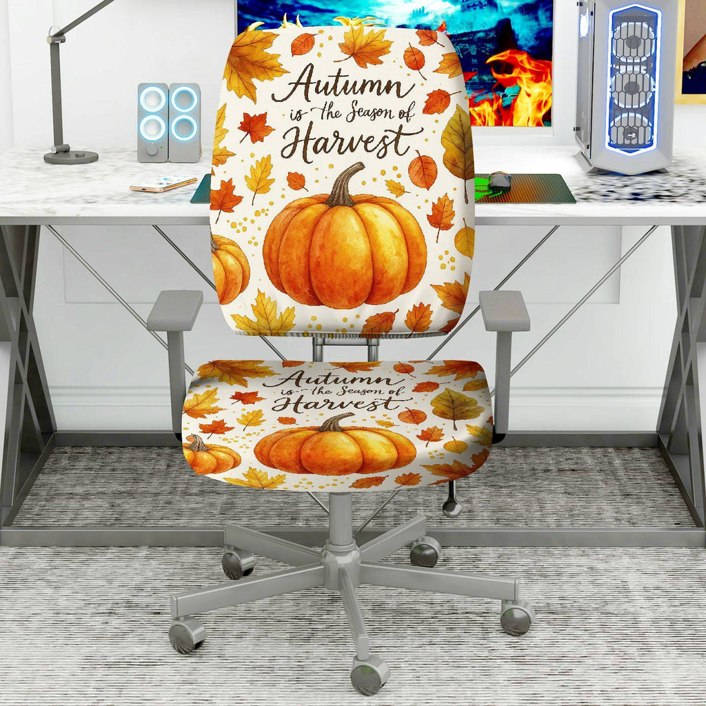 2-Piece Autumn Harvest Pumpkin Leaves Thanksgiving  Computer Chair Cover Set, Seat and Backrest