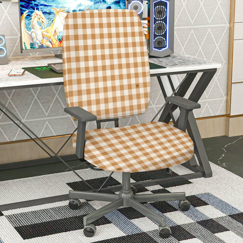 2-Piece Plaid Pattern Checkered Style Universal  Computer Chair Cover Set, Seat and Backrest