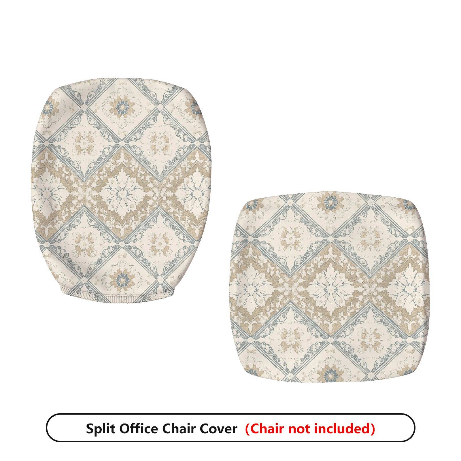 2-Piece Vintage Floral Bohemian Abstract Geometric  Computer Chair Cover Set, Seat and Backrest