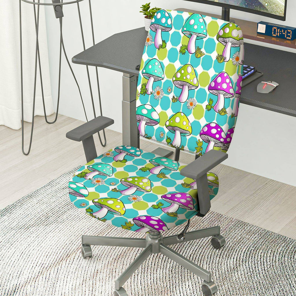 2-Piece Colorful Geometric Mushroom Floral Modern Abstract  Computer Chair Cover Set, Seat and Backrest