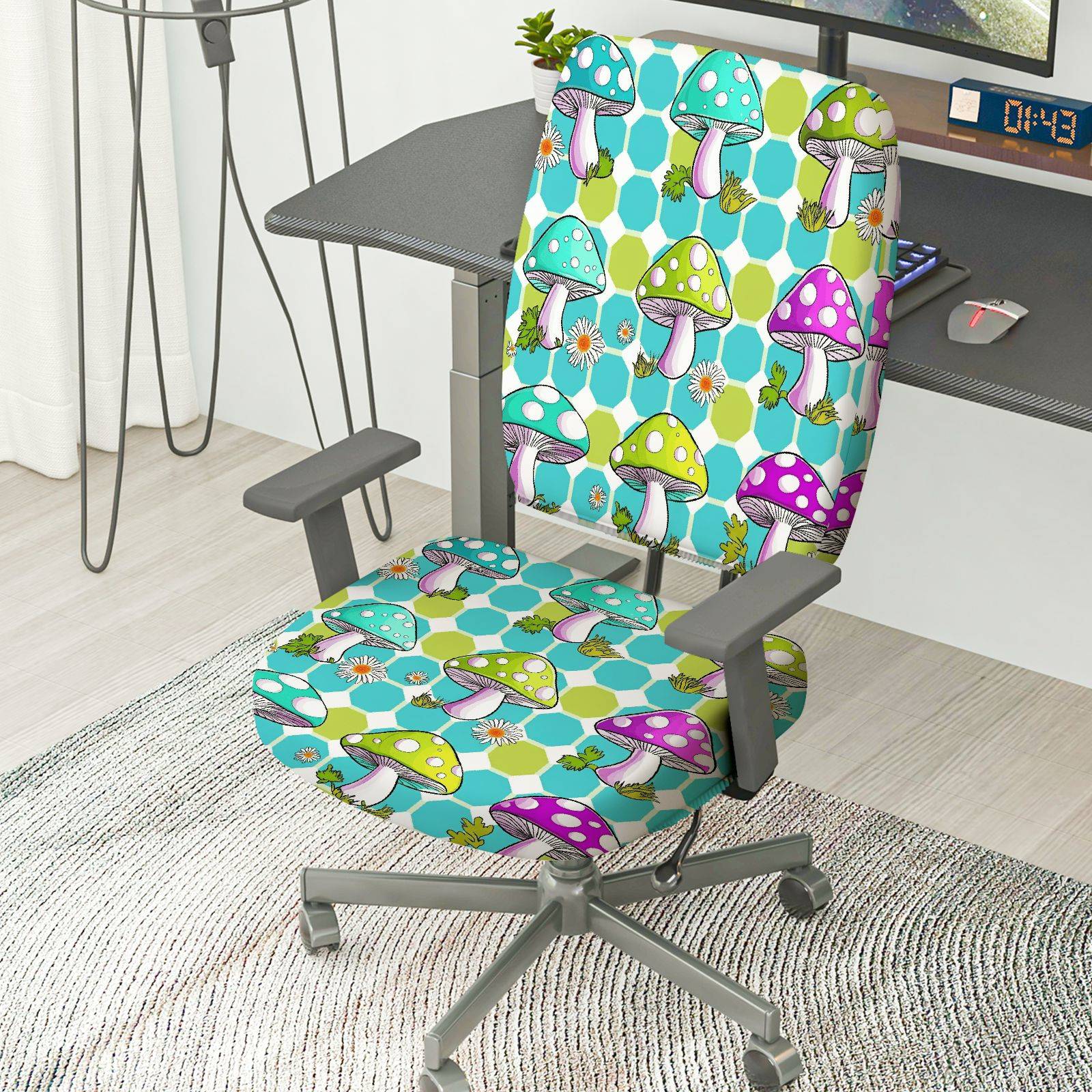 2-Piece Colorful Geometric Mushroom Floral Modern Abstract  Computer Chair Cover Set, Seat and Backrest
