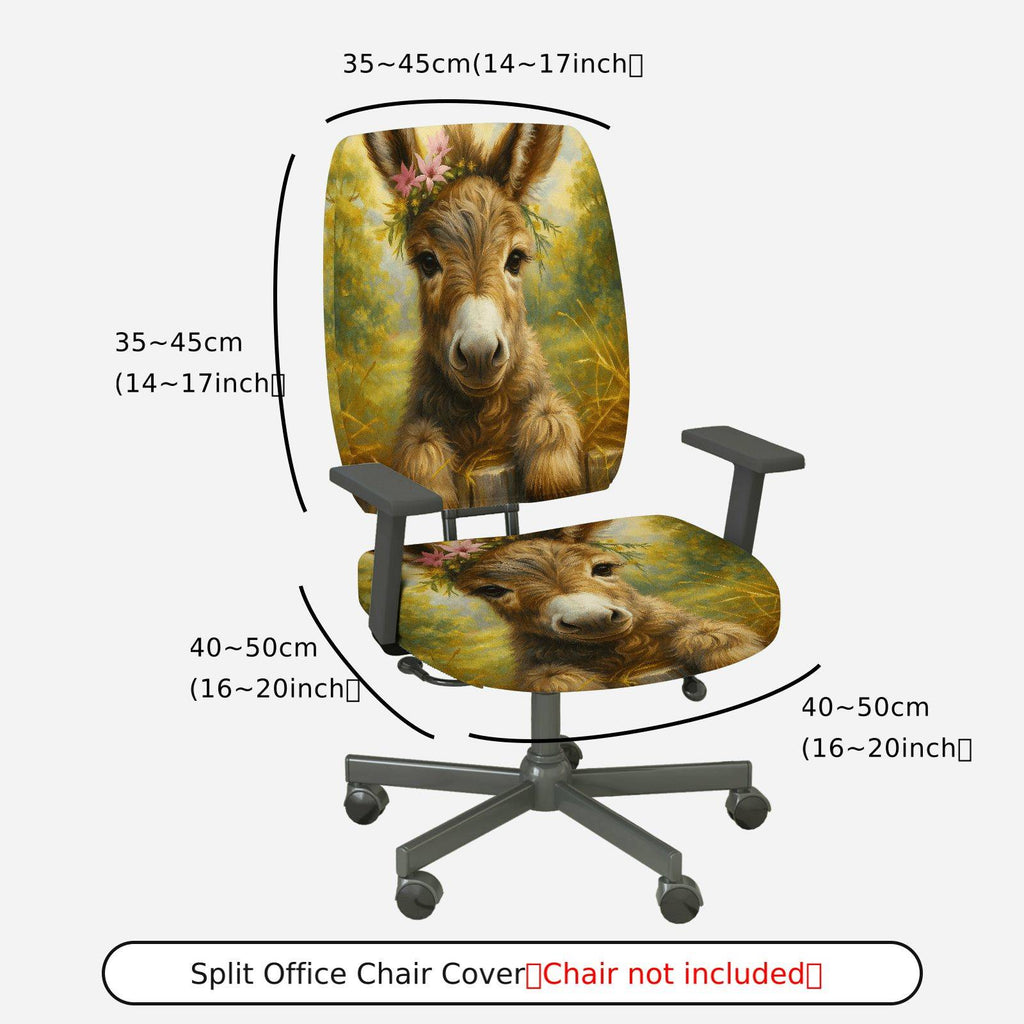 2-Piece Animal Floral Donkey Art Printed Decorative  Computer Chair Cover Set, Seat and Backrest