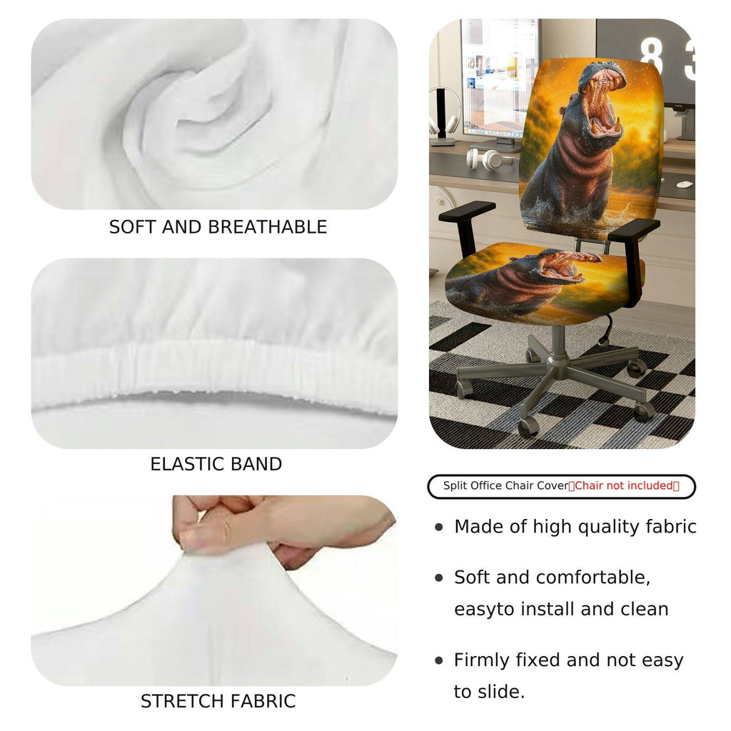 2-Piece Animal Nature Art Hippo Wildlife Vibrant  Computer Chair Cover Set, Seat and Backrest