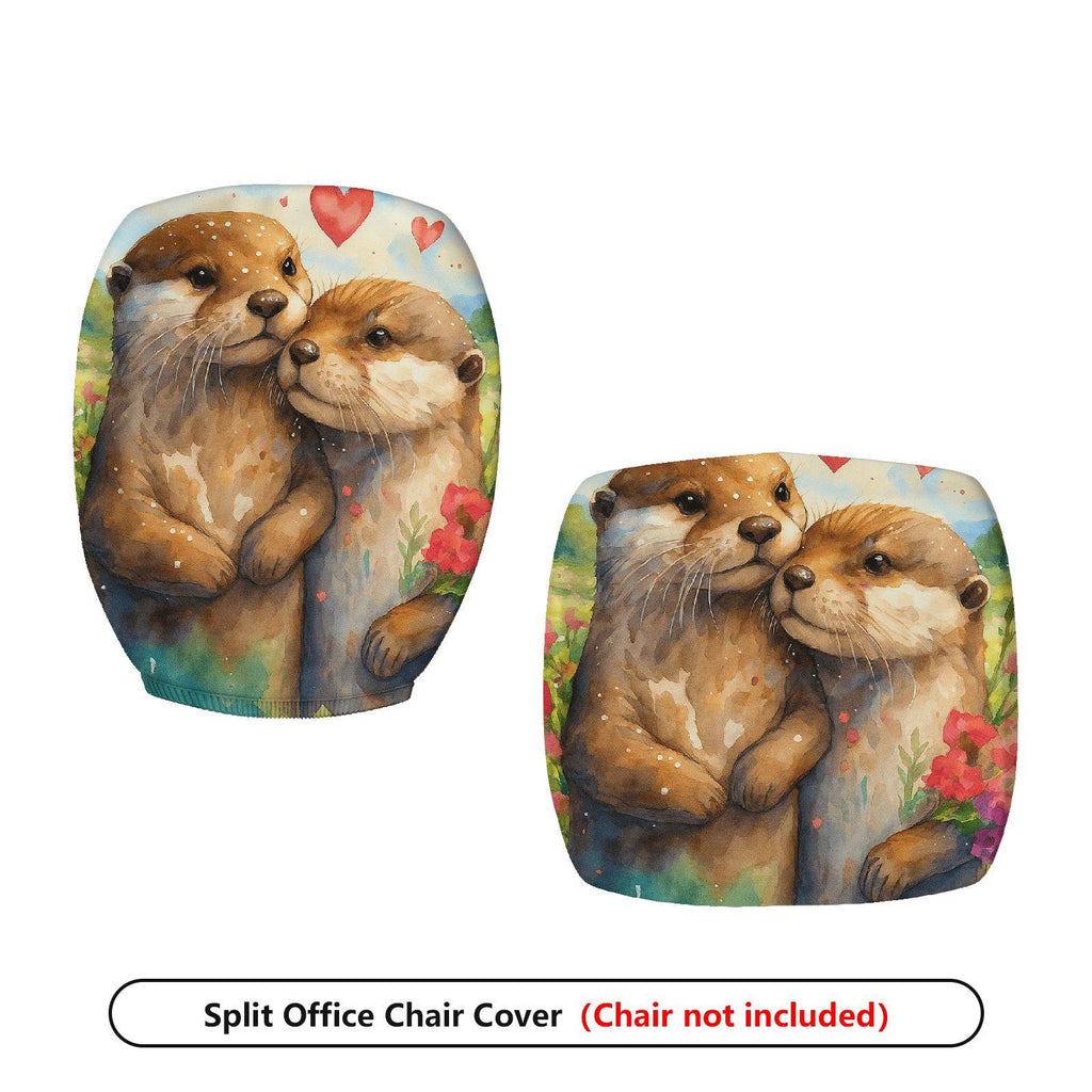 2-Piece Adorable Otter Heart Nature Floral  Computer Chair Cover Set, Seat and Backrest