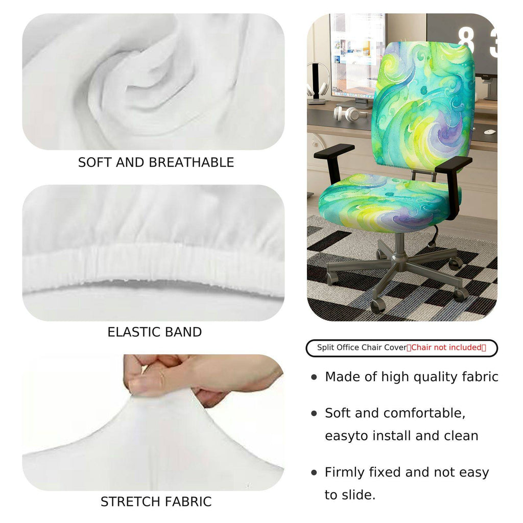 2-Piece Abstract Swirl Artistic Watercolor Green Blue Yellow  Computer Chair Cover Set, Seat and Backrest