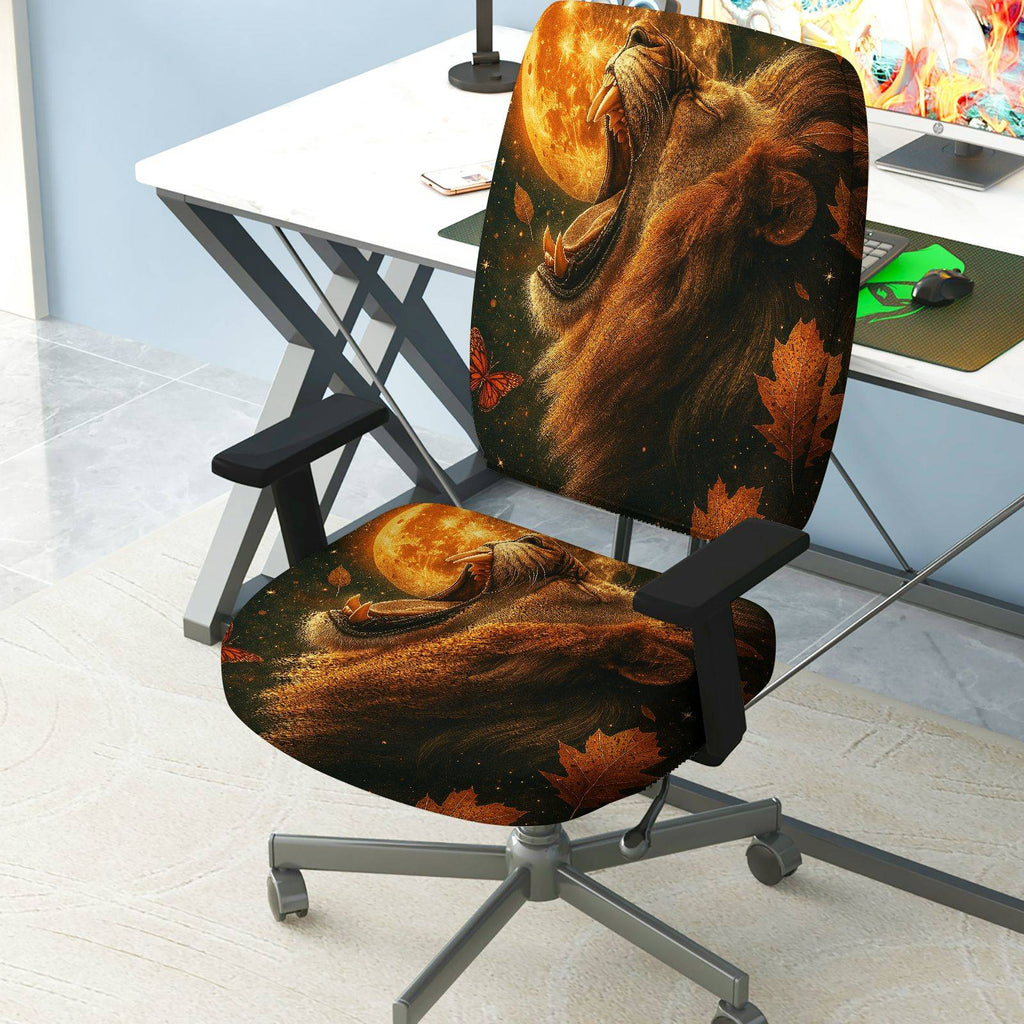 2-Piece Autumn Lion Butterfly Moon Leaf  Computer Chair Cover Set, Seat and Backrest