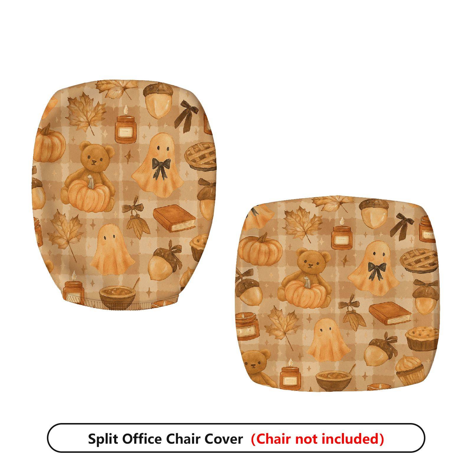 2-Piece Autumn Halloween Pumpkin Bear Cake  Computer Chair Cover Set, Seat and Backrest