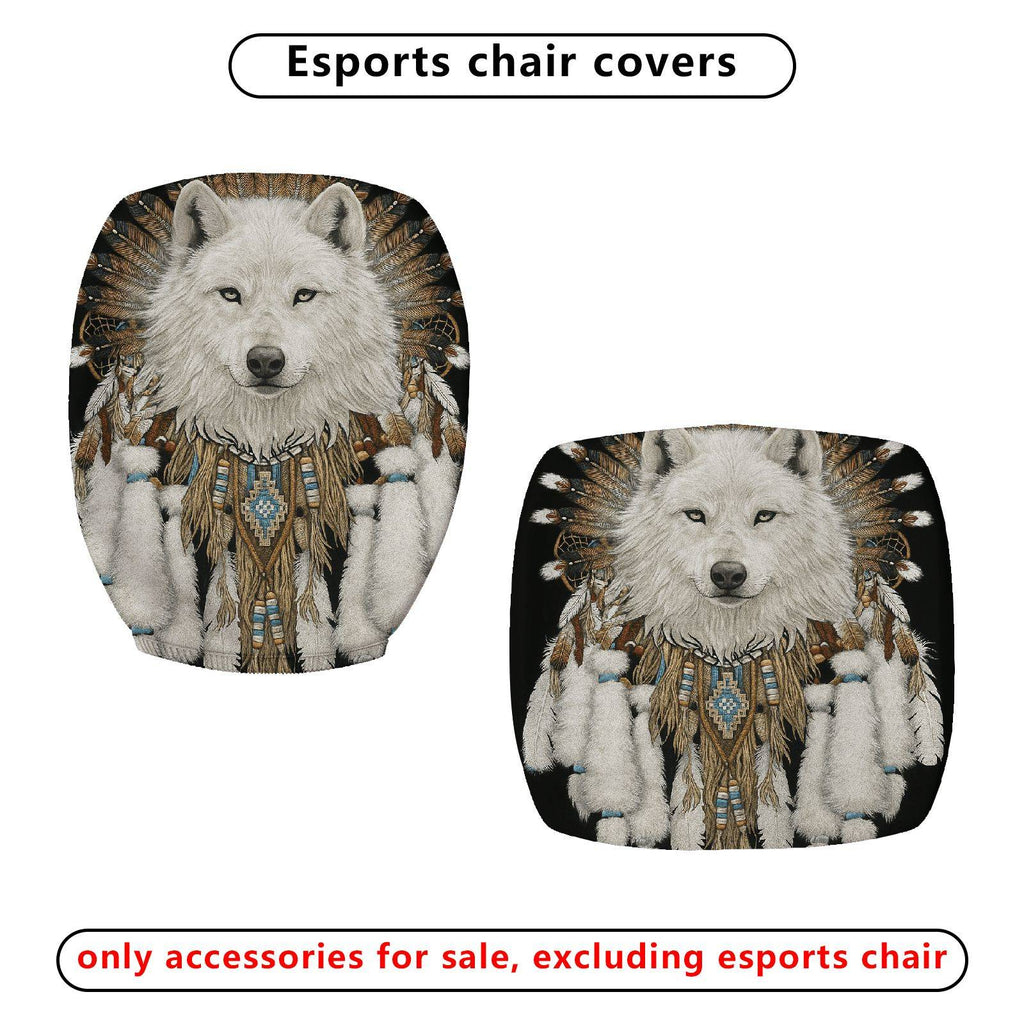 2-Piece Animal Native Feathers Tribal Wolf  Computer Chair Cover Set, Seat and Backrest