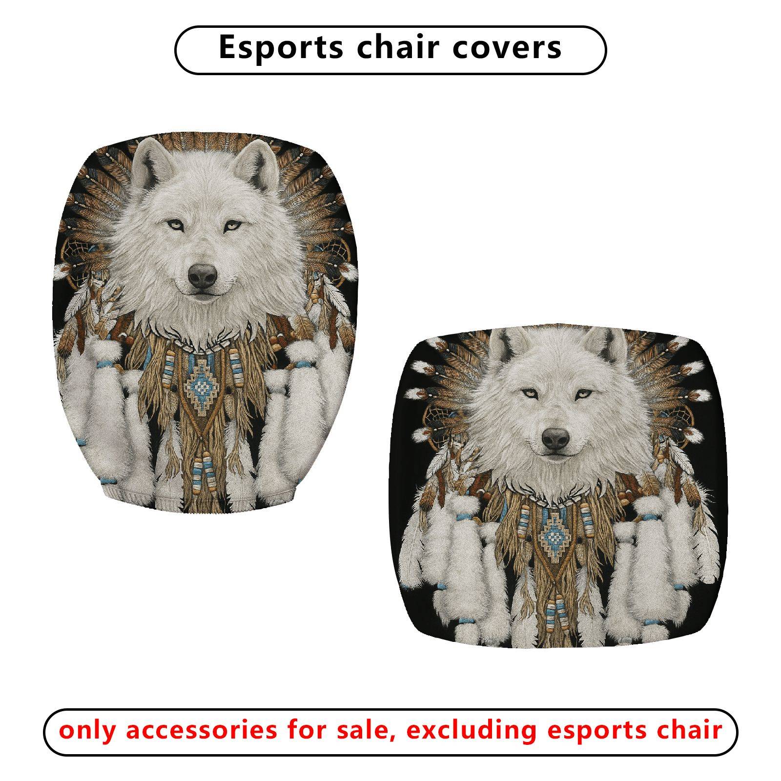 2-Piece Animal Native Feathers Tribal Wolf  Computer Chair Cover Set, Seat and Backrest