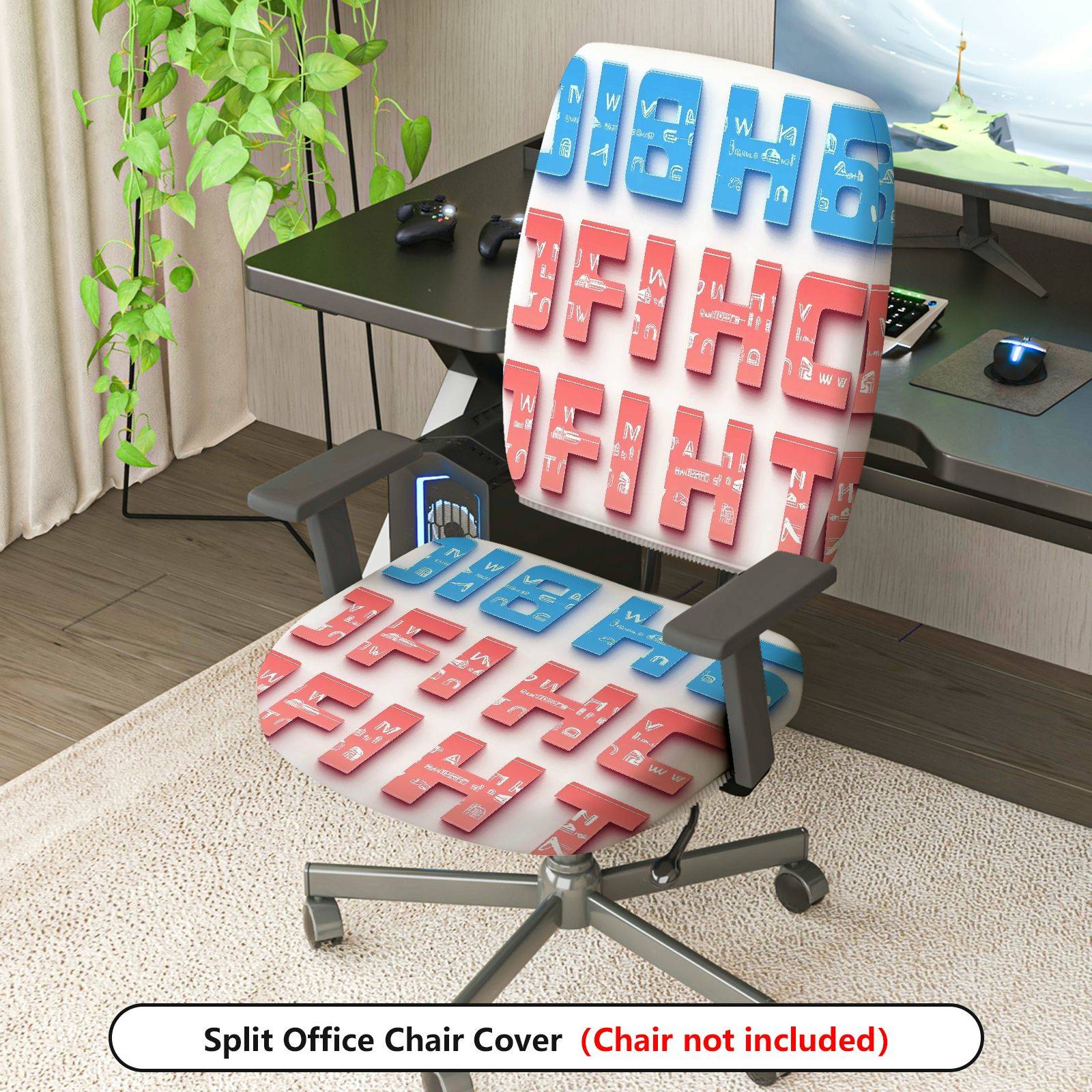 2-Piece 3D Letter Print Modern Abstract  Computer Chair Cover Set, Seat and Backrest
