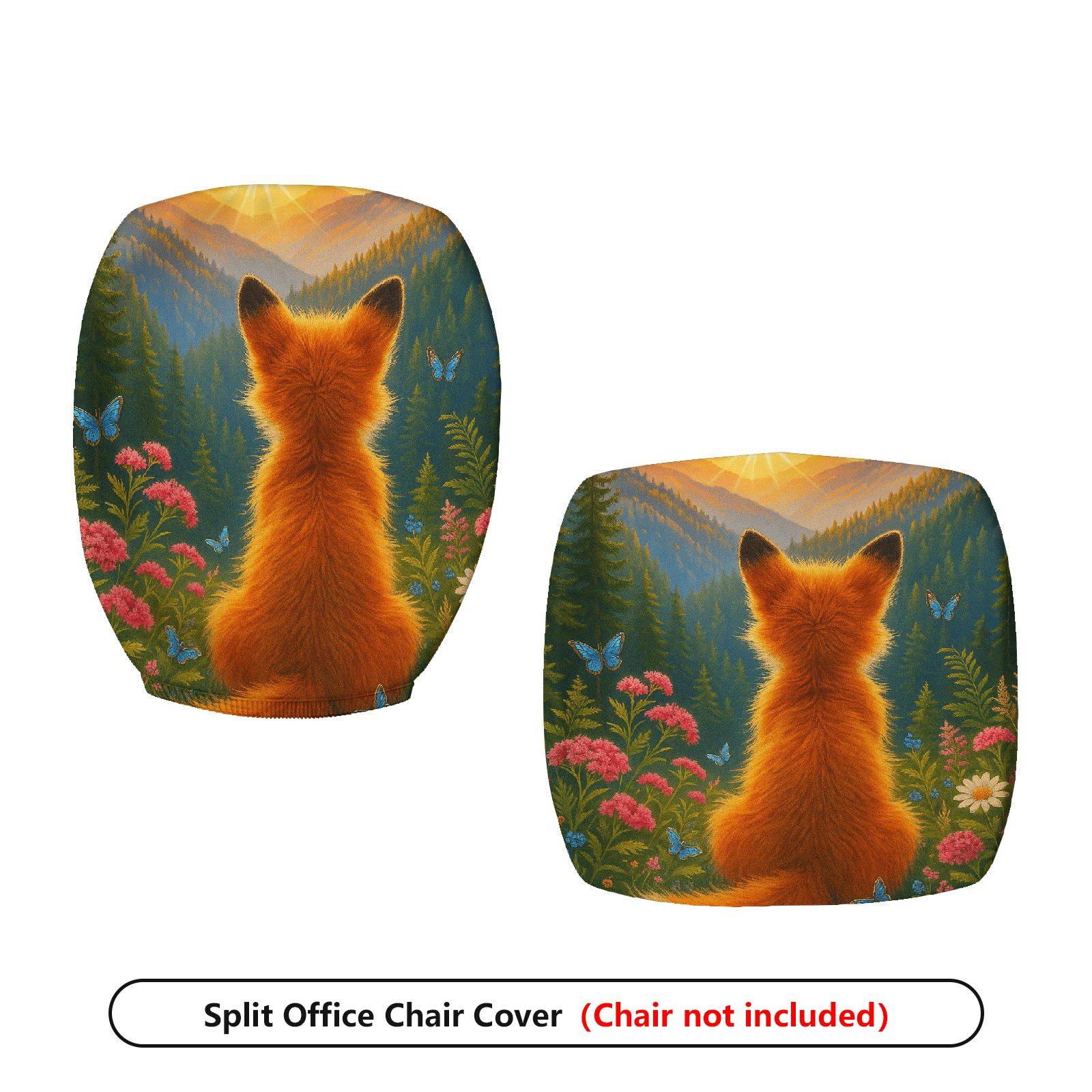 2-Piece Animal Forest Fox Nature Scenic Art  Computer Chair Cover Set, Seat and Backrest