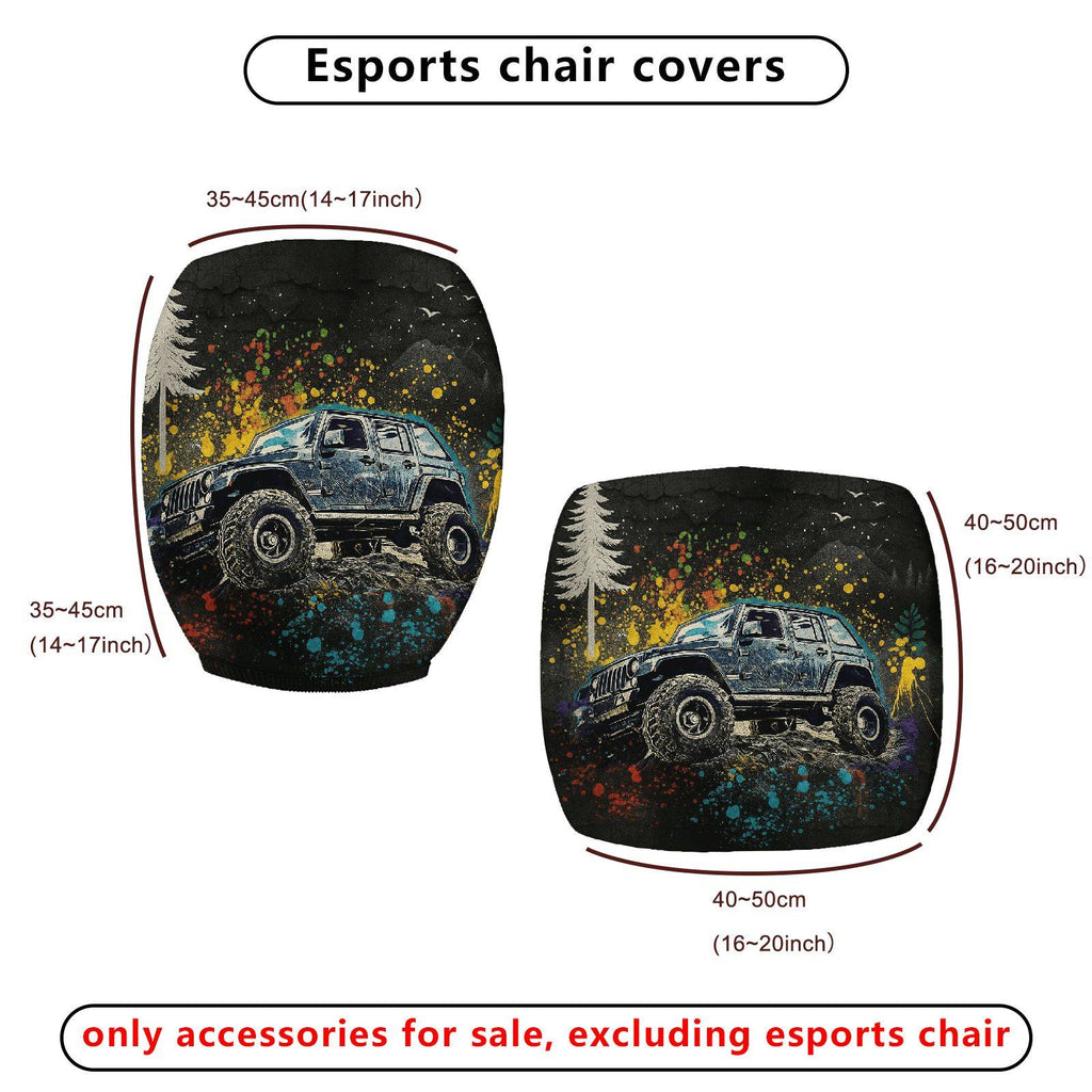 2-Piece Adventure Off-road Vehicle Mountain Forest Graffiti  Computer Chair Cover Set, Seat and Backrest