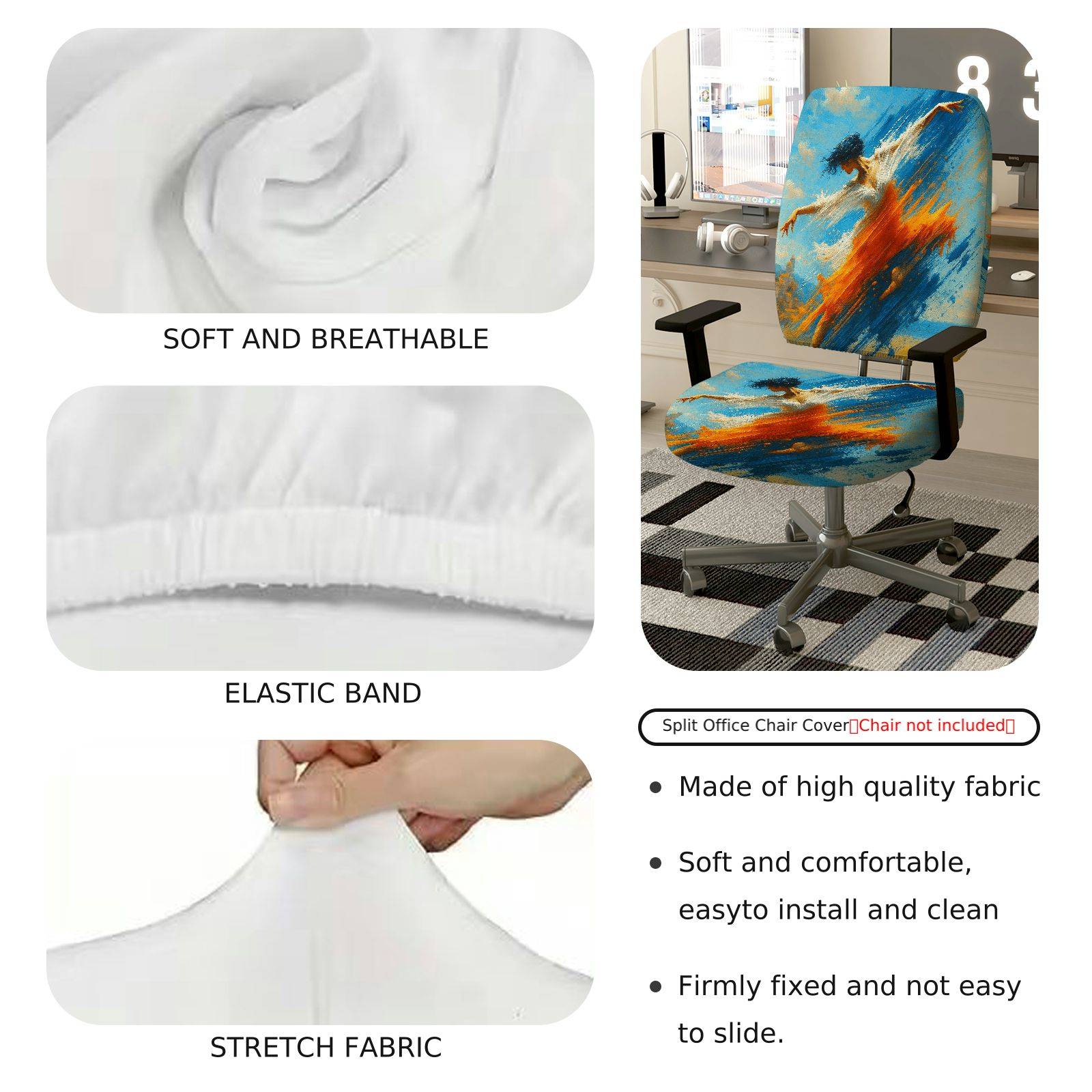 2-Piece Artistic Dance Abstract Colorful Creative Vibrant  Computer Chair Cover Set, Seat and Backrest