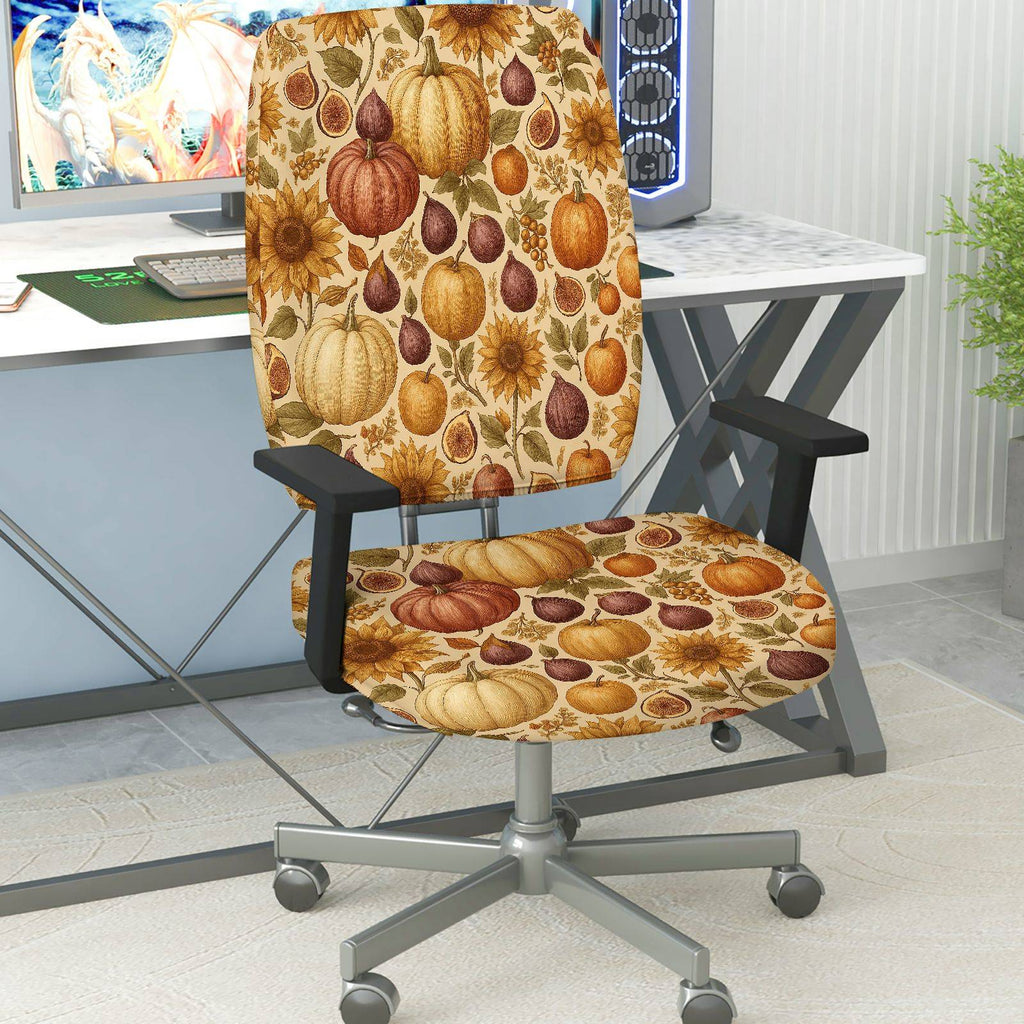 2-Piece Autumn Pumpkin Sunflower Harvest Festival Thanksgiving  Computer Chair Cover Set, Seat and Backrest