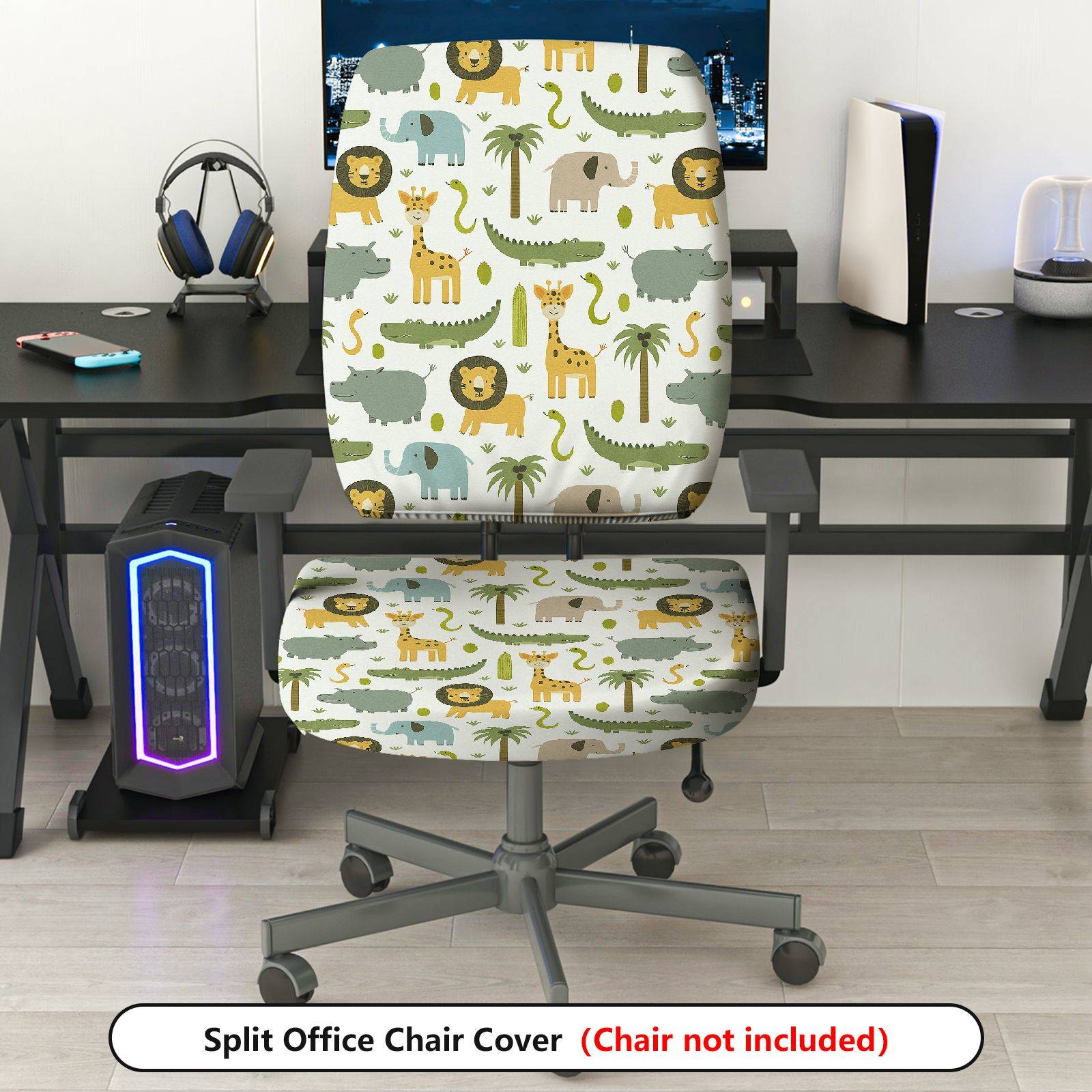 2-Piece Animal Safari Jungle Wildlife Nature  Computer Chair Cover Set, Seat and Backrest