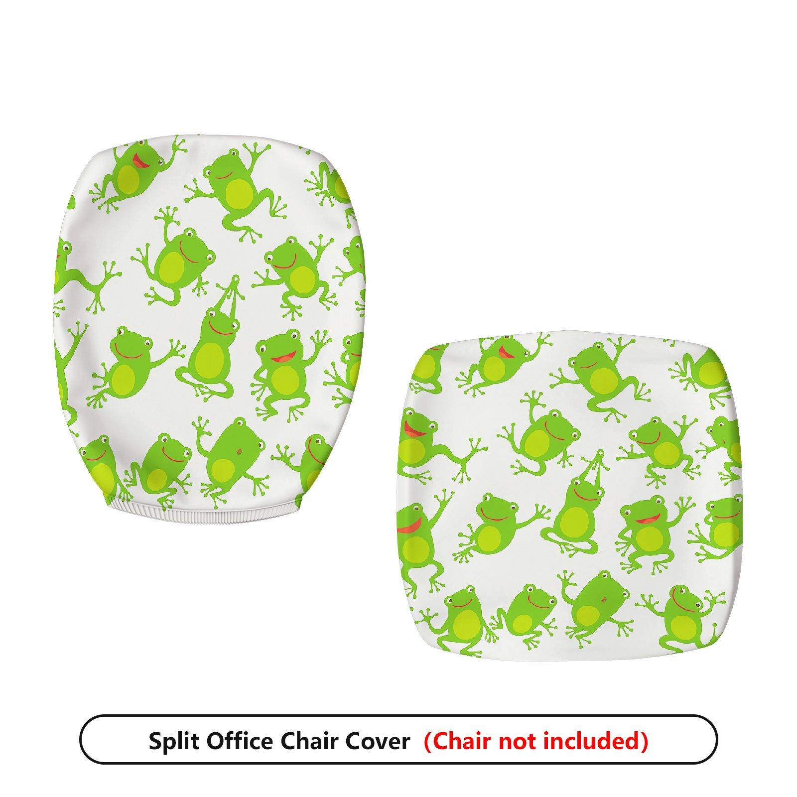 2-Piece Frog Green Animal Funny  Computer Chair Cover Set, Seat and Backrest