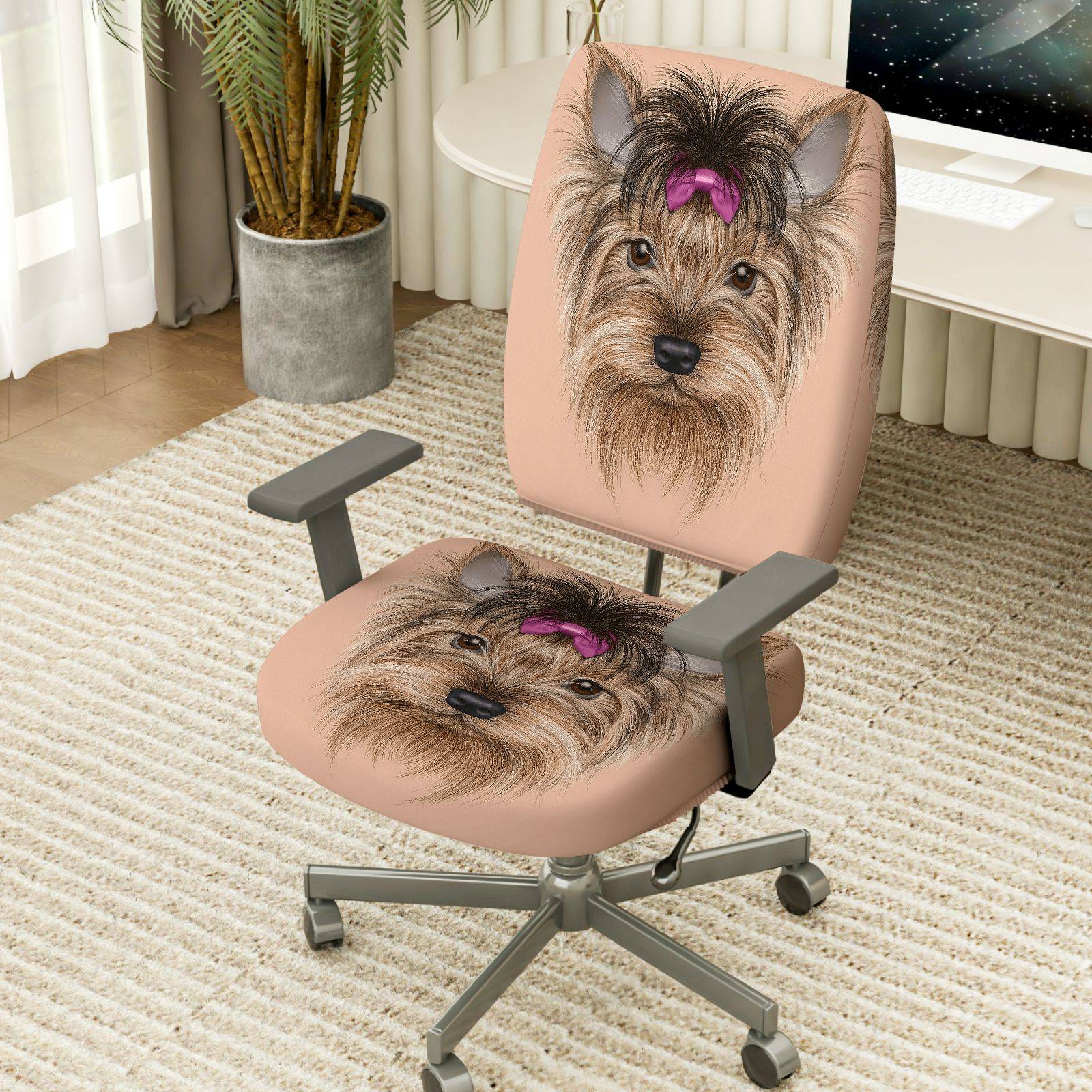 2-Piece Dog Puppy Pet Animal Cute  Computer Chair Cover Set, Seat and Backrest