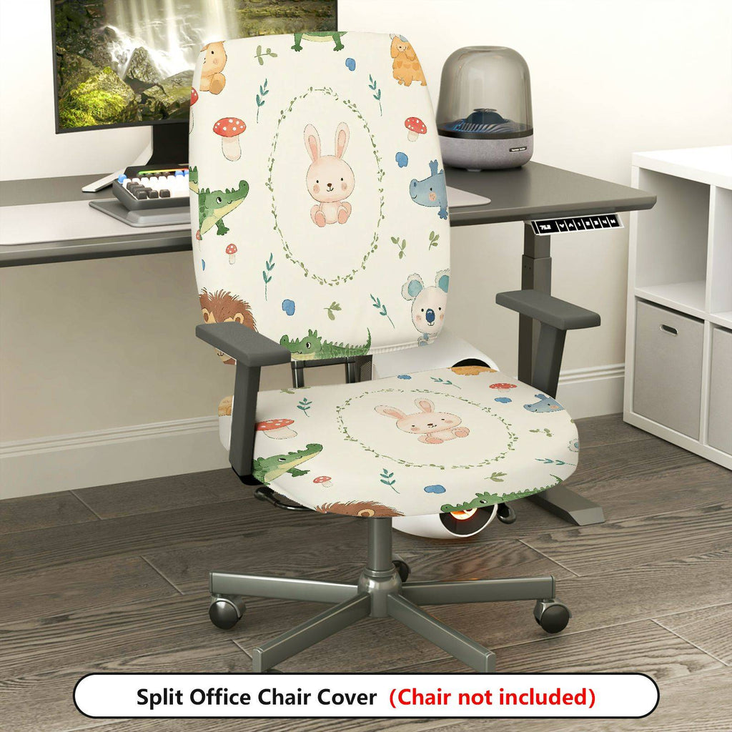 2-Piece Cute Animal Rabbit Dinosaur Mushroom Forest  Computer Chair Cover Set, Seat and Backrest