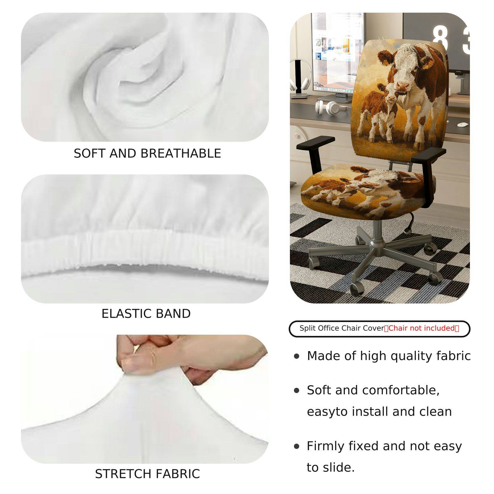 2-Piece Animal Rustic Pastoral Farm Landscape Nature  Computer Chair Cover Set, Seat and Backrest