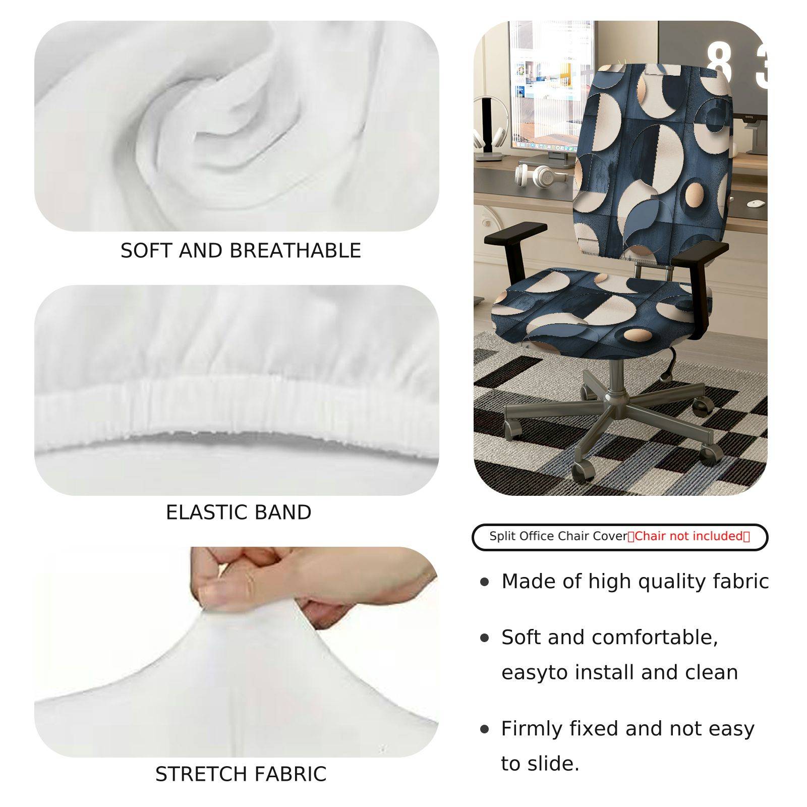 2-Piece Abstract Geometric Circular Pattern  Computer Chair Cover Set, Seat and Backrest