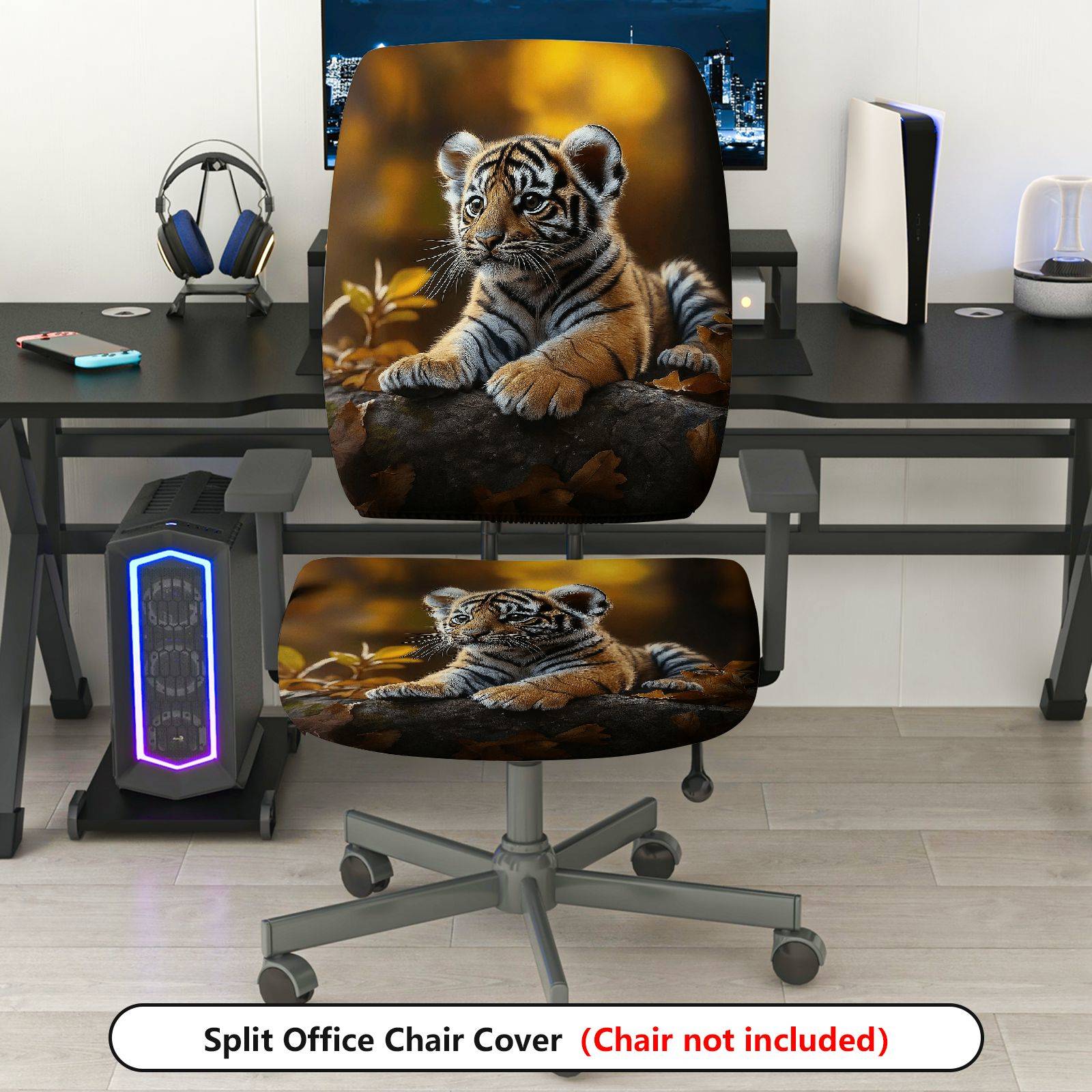 2-Piece Adorable Tiger Artistic Autumn Nature  Computer Chair Cover Set, Seat and Backrest