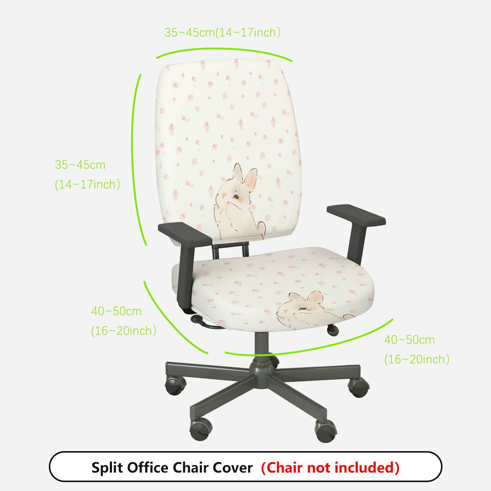 2-Piece Cute Animal Floral Pattern  Computer Chair Cover Set, Seat and Backrest