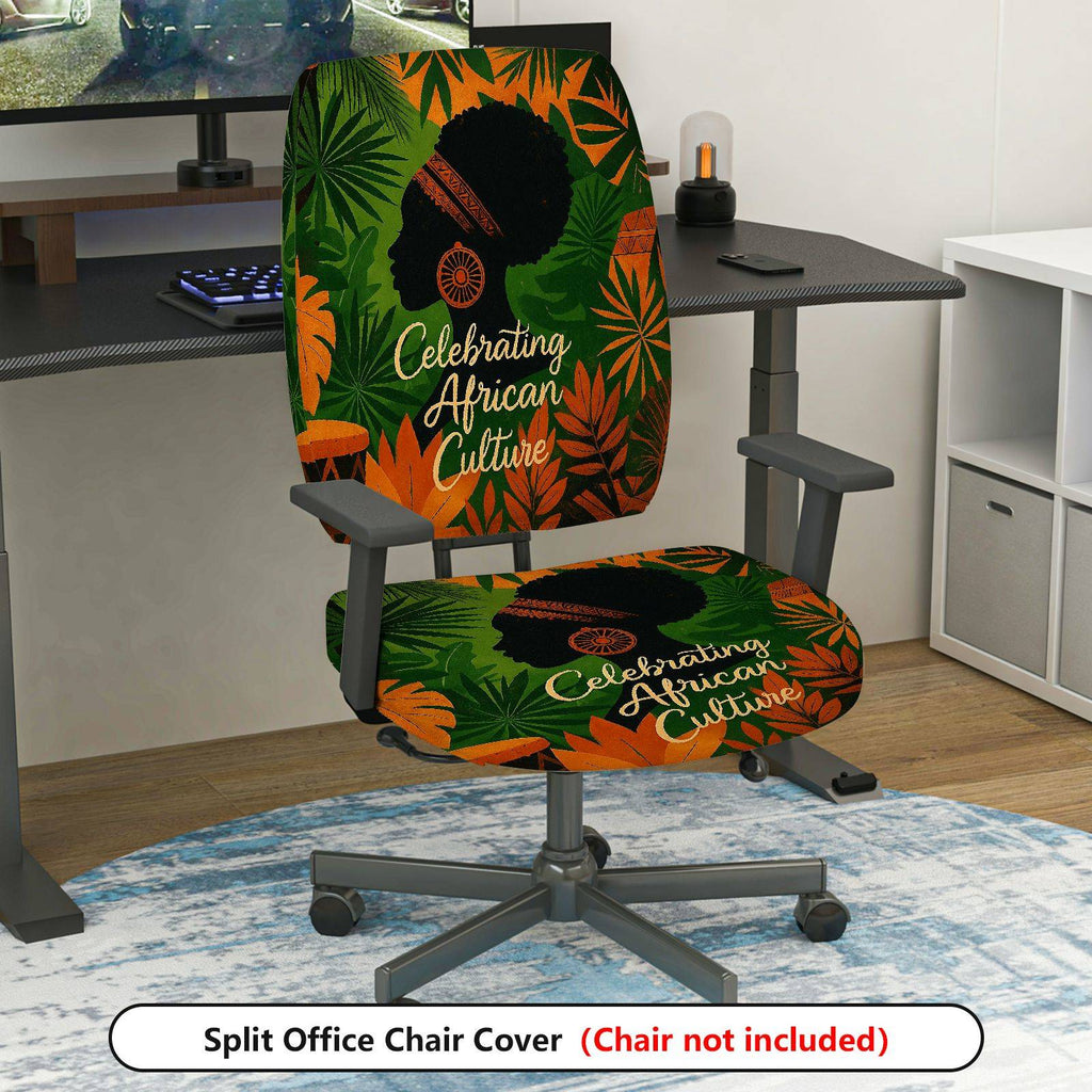 2-Piece African Culture Tribal Pattern Green Orange  Computer Chair Cover Set, Seat and Backrest