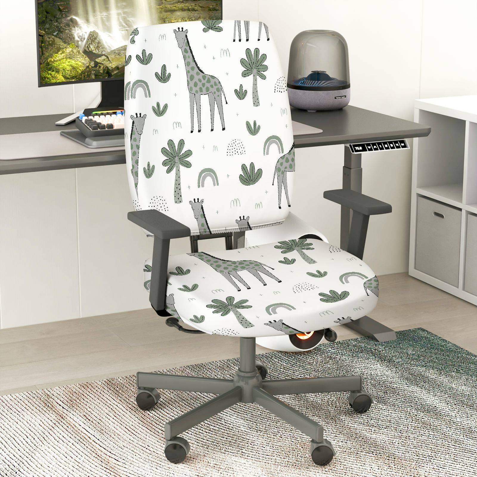 2-Piece Giraffe Pattern Jungle Style Animal Nature  Computer Chair Cover Set, Seat and Backrest