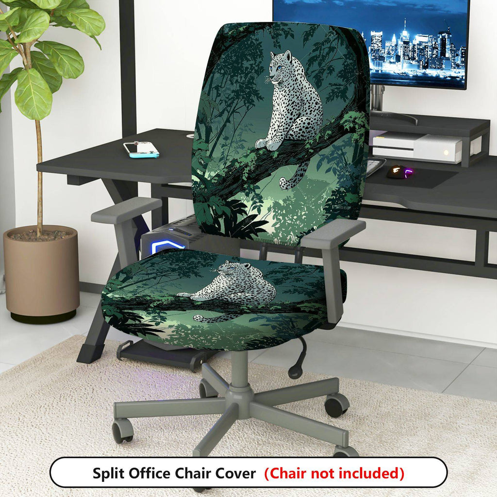 2-Piece Forest Animal Leopard Scenic Decorative  Computer Chair Cover Set, Seat and Backrest