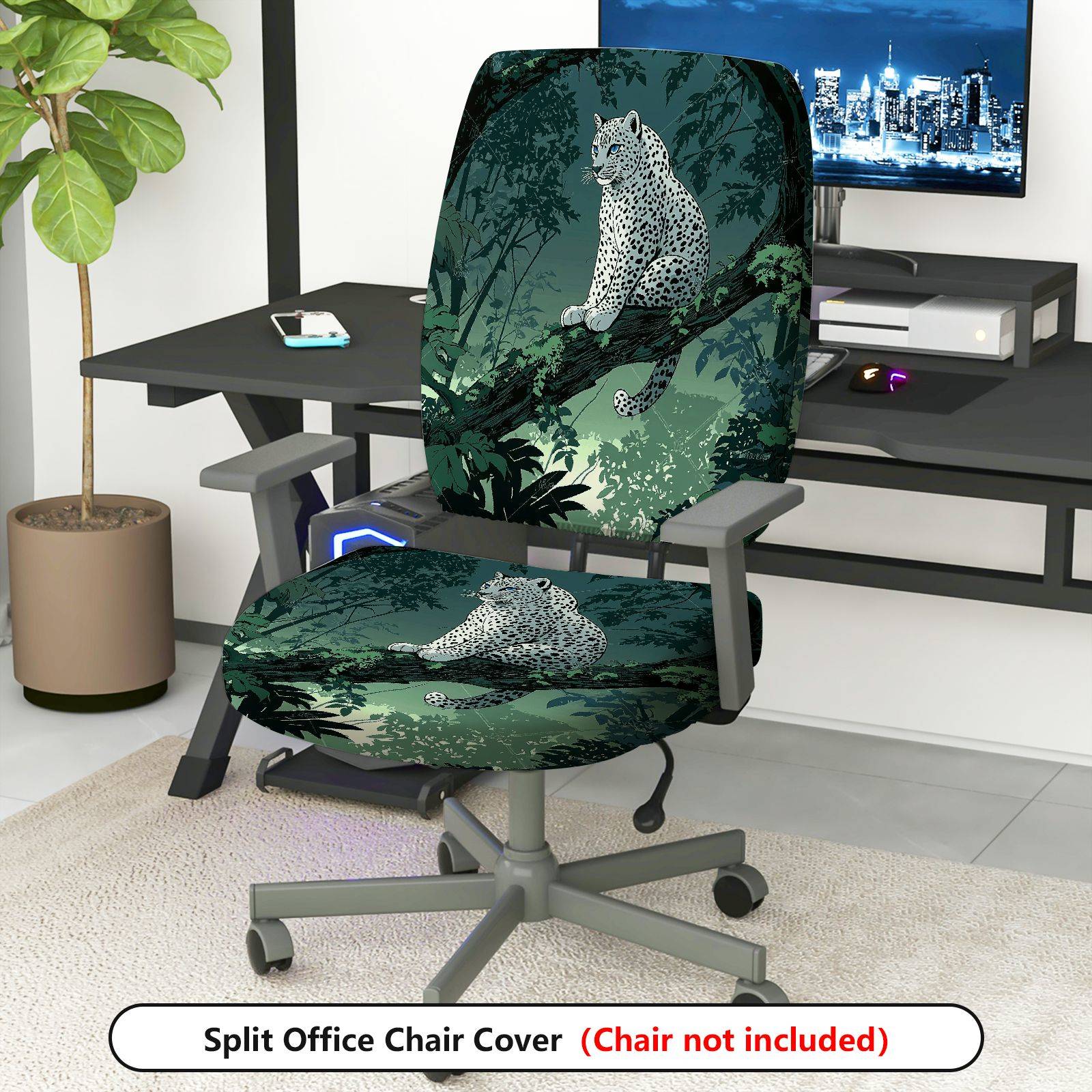 2-Piece Forest Animal Leopard Scenic Decorative  Computer Chair Cover Set, Seat and Backrest