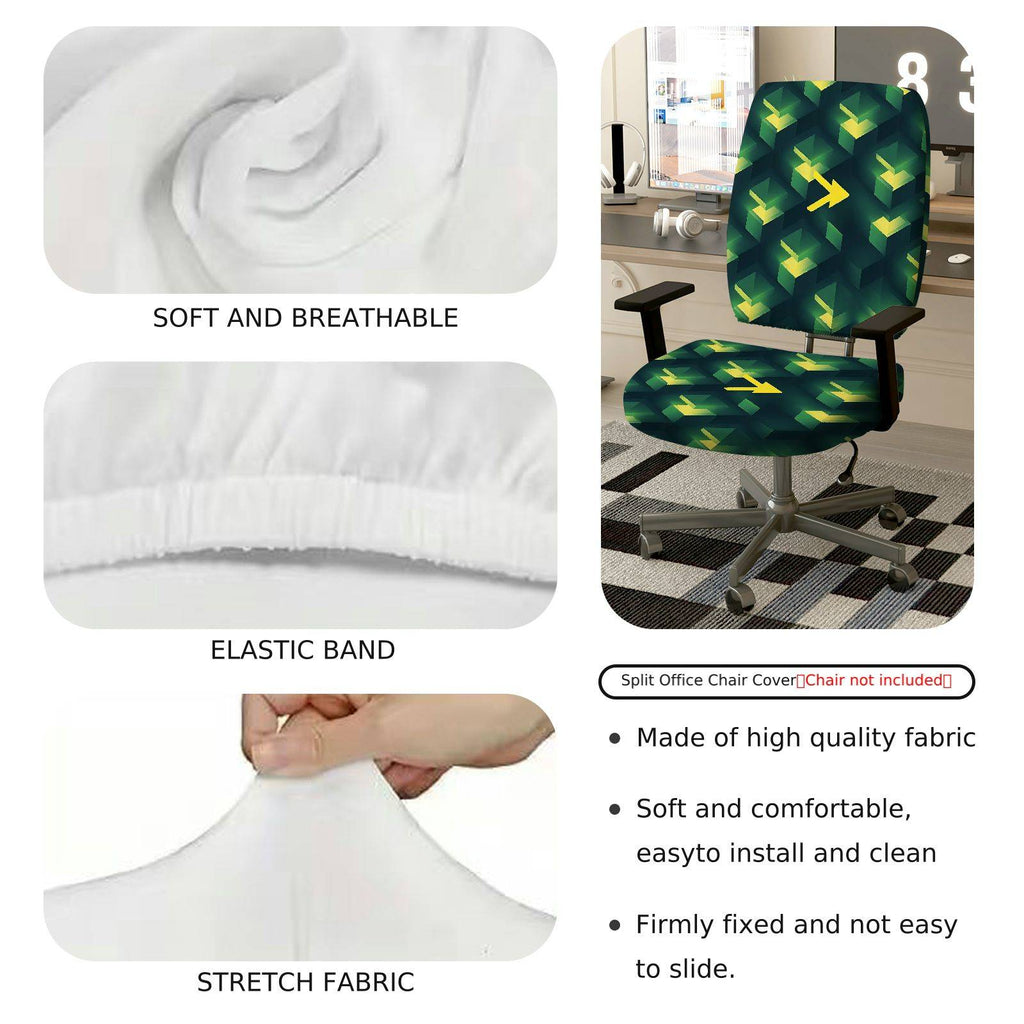 2-Piece Geometric Green Arrow Pattern  Computer Chair Cover Set, Seat and Backrest