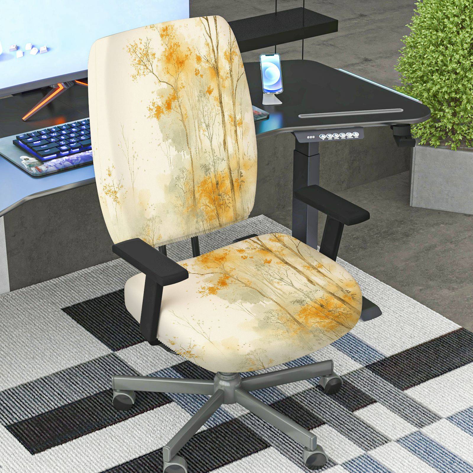 2-Piece Autumn Scenic Forest Tree Artistic  Computer Chair Cover Set, Seat and Backrest