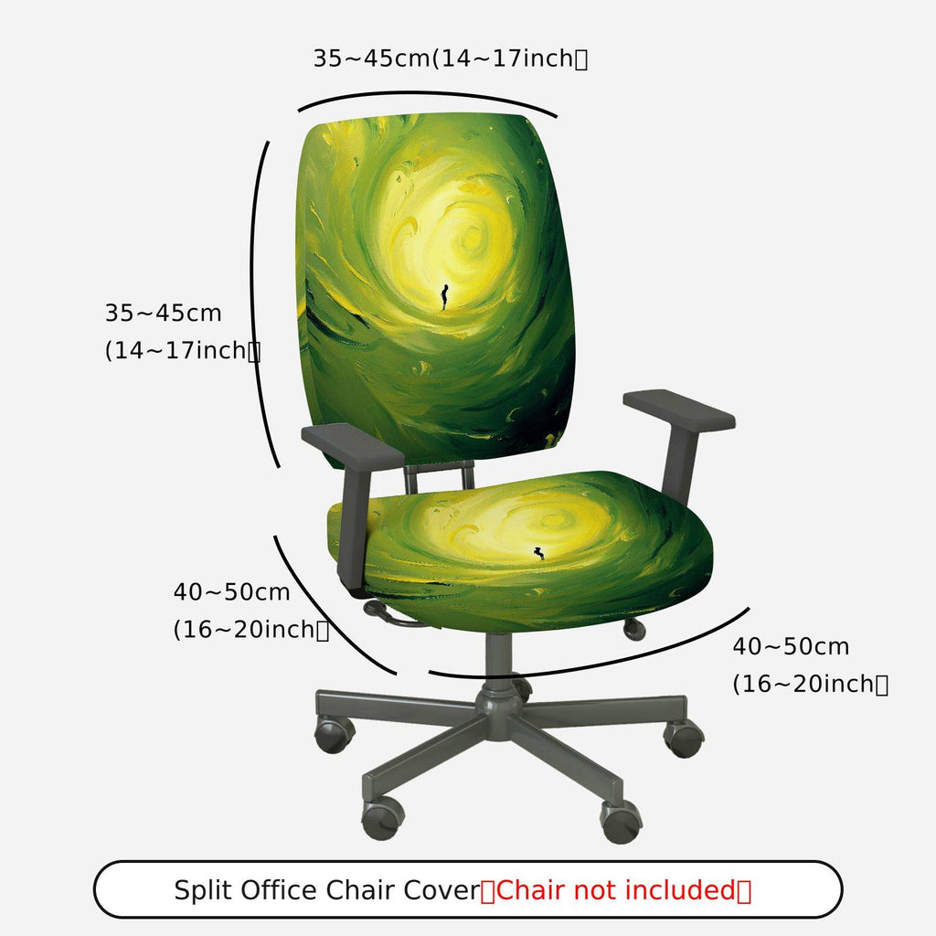 2-Piece Abstract Swirl Art Green Yellow  Computer Chair Cover Set, Seat and Backrest