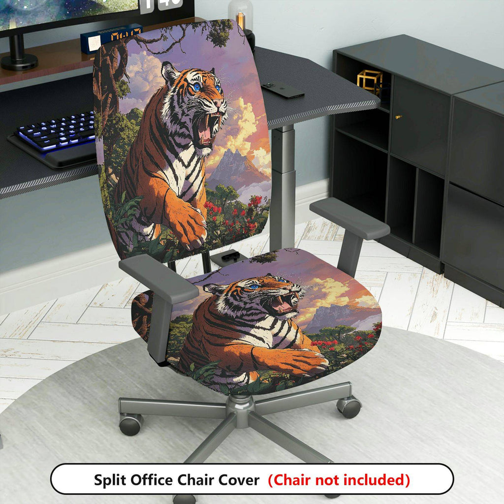 2-Piece Tiger Jungle Forest Animal Print  Computer Chair Cover Set, Seat and Backrest