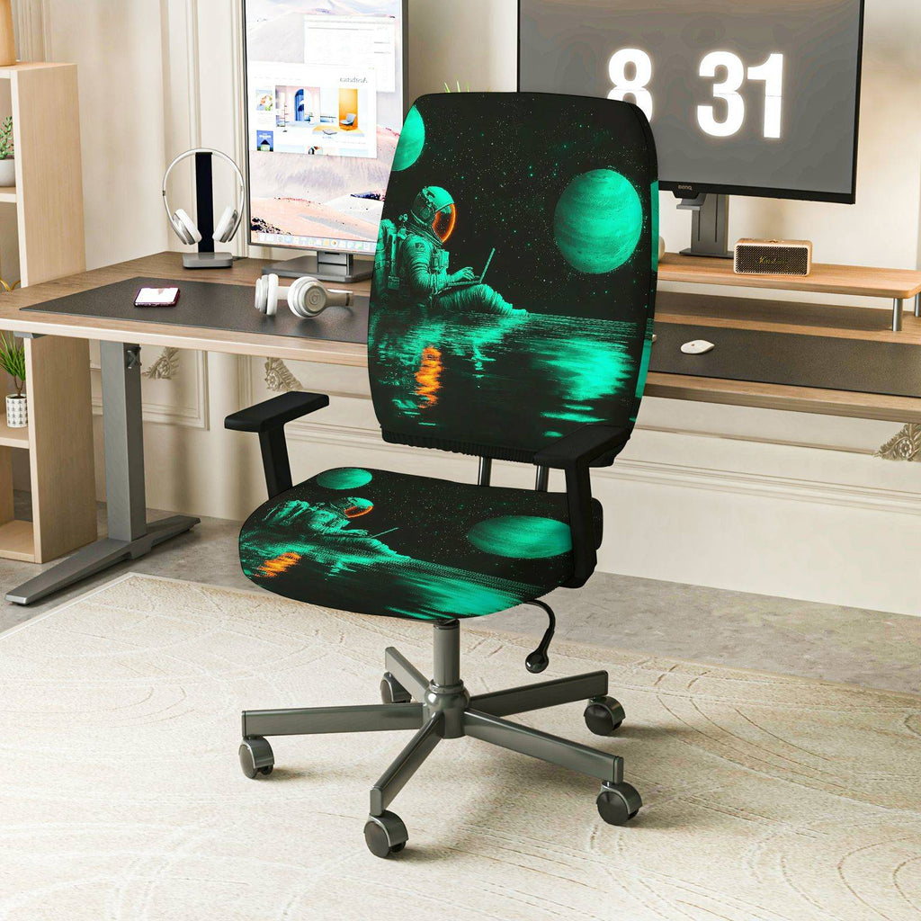 2-Piece Astronaut Space Galaxy Stars Planet  Computer Chair Cover Set, Seat and Backrest