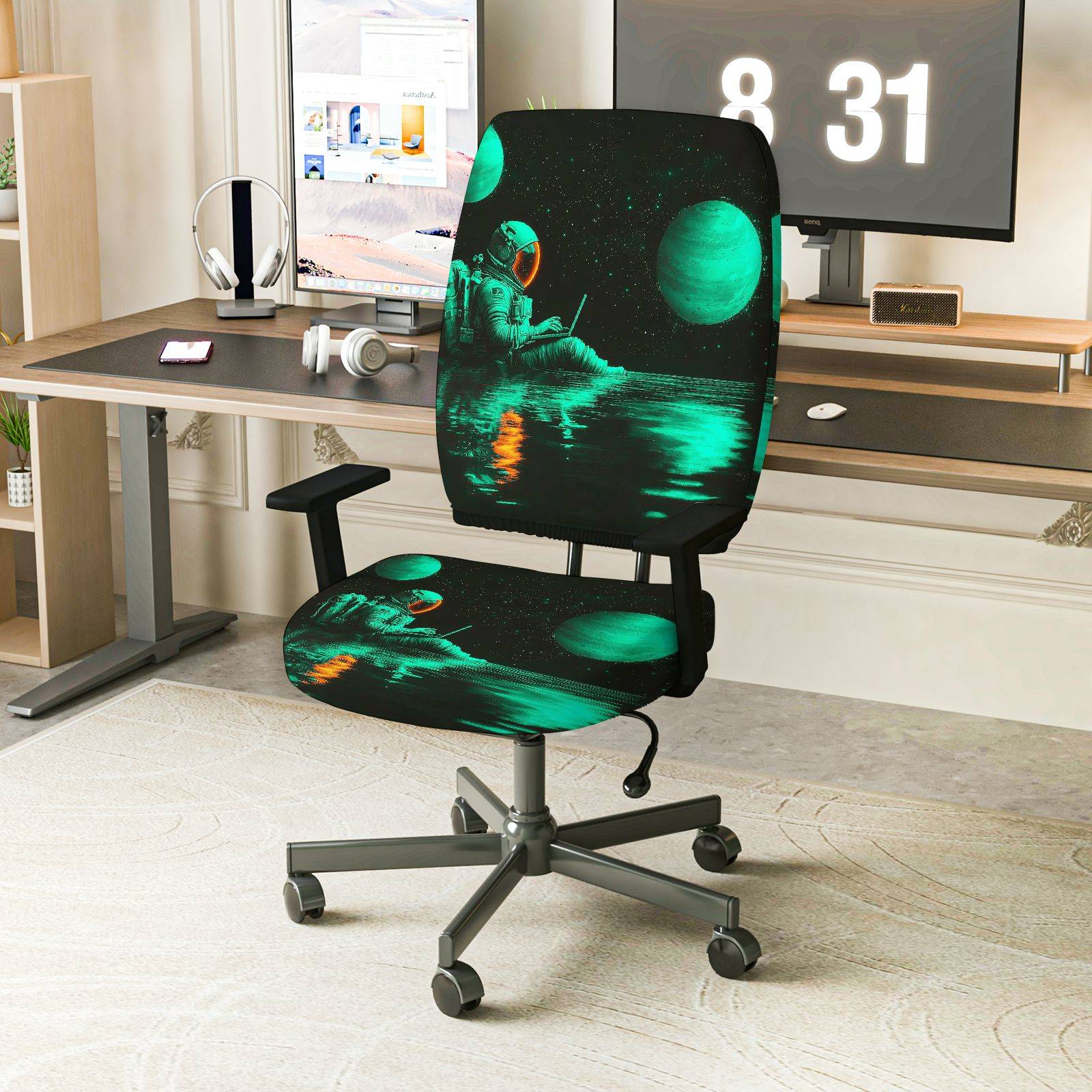 2-Piece Astronaut Space Galaxy Stars Planet  Computer Chair Cover Set, Seat and Backrest