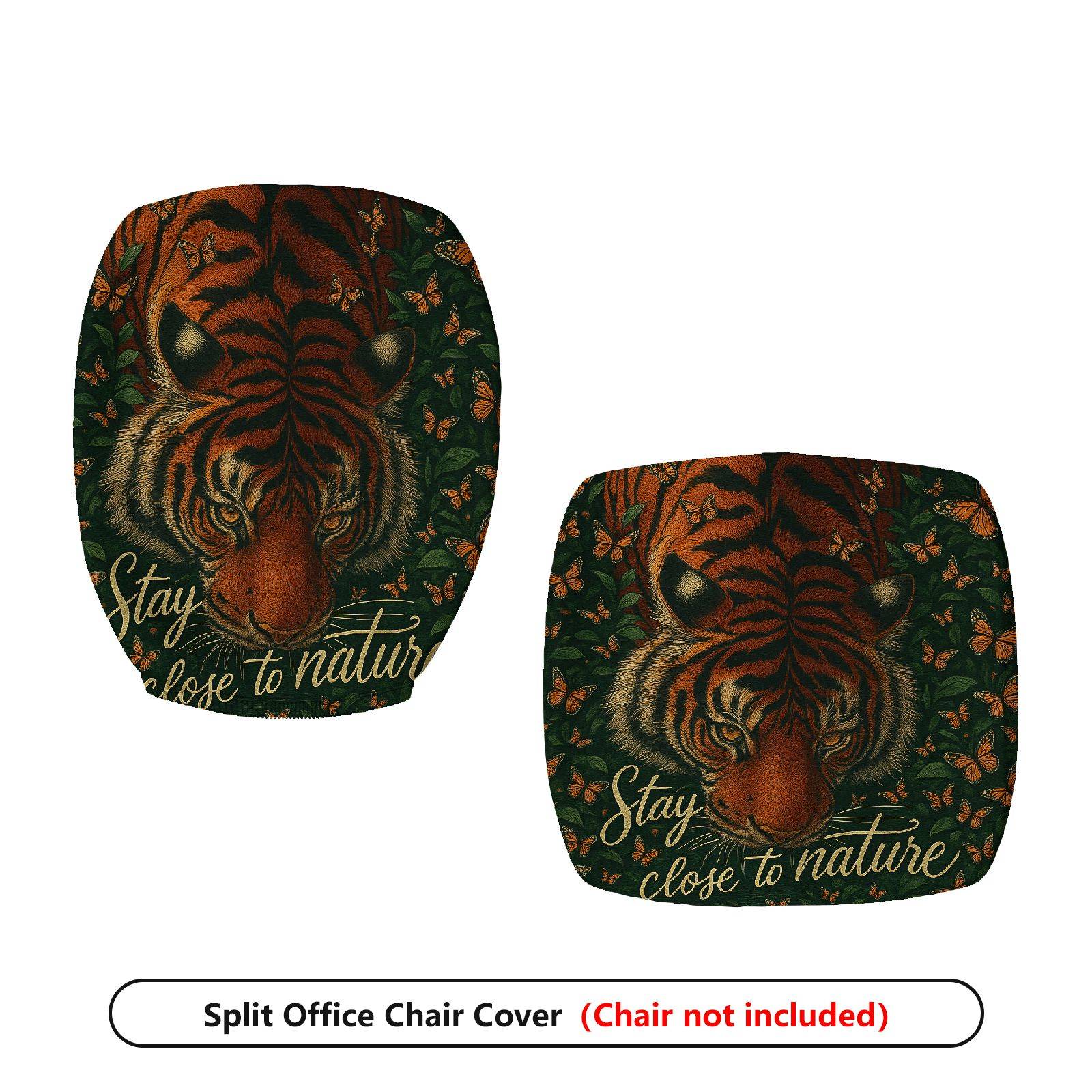 2-Piece Animal Nature Forest Wildlife Tiger Inspirational  Computer Chair Cover Set, Seat and Backrest