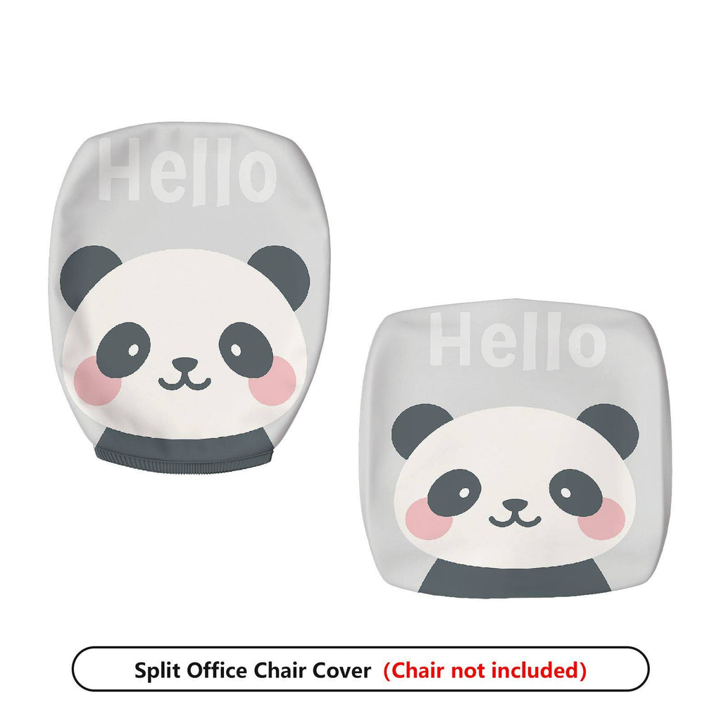2-Piece Cute Panda Hello Animal Print  Computer Chair Cover Set, Seat and Backrest