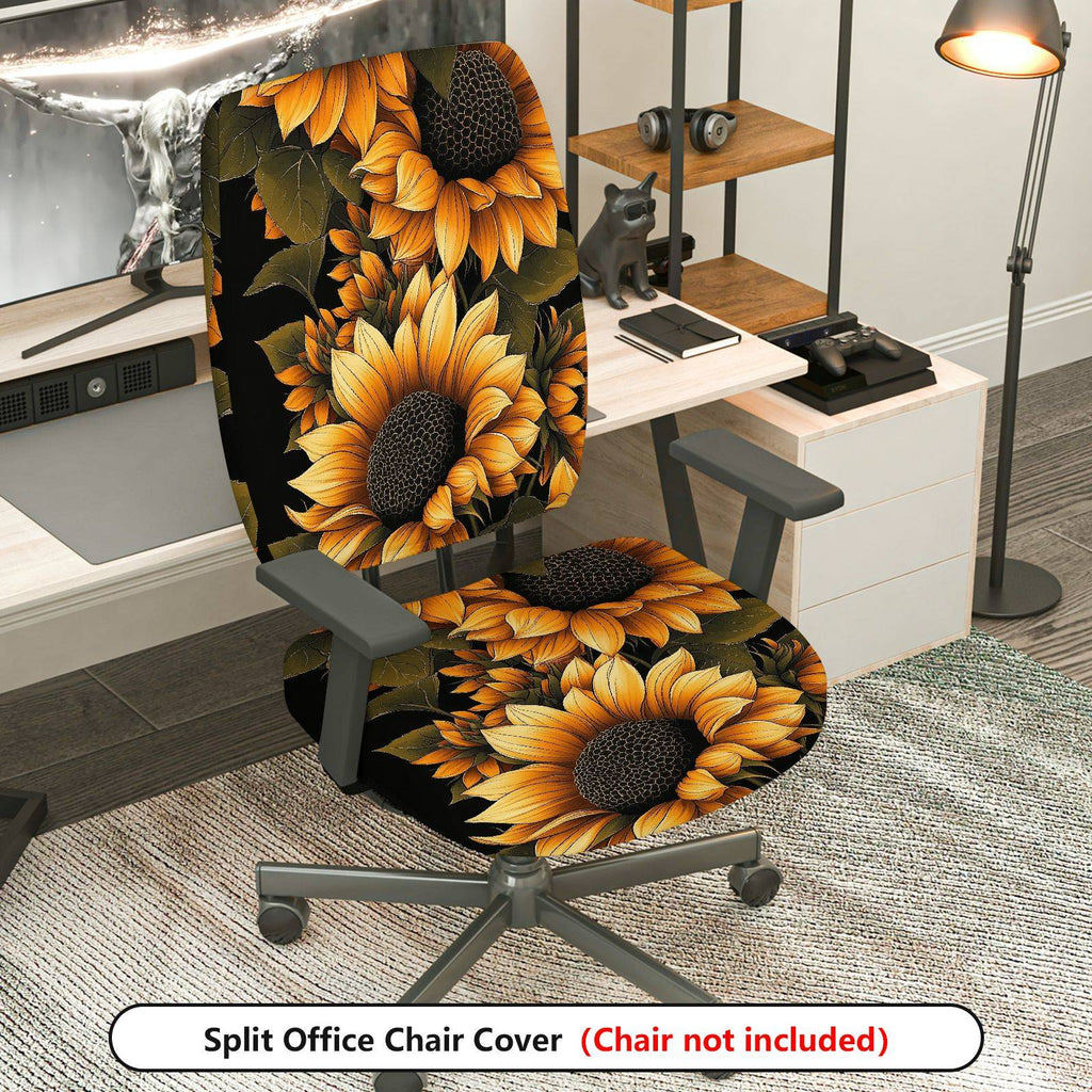 2-Piece sunflower floral pattern autumn sunburst yellow  Computer Chair Cover Set, Seat and Backrest
