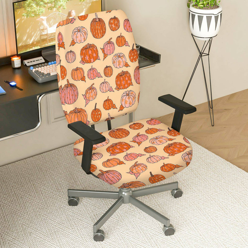 2-Piece Autumn Pumpkin Halloween Festival Thanksgiving Decorative  Computer Chair Cover Set, Seat and Backrest