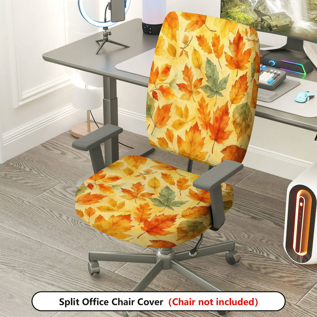 2-Piece Autumn Leaves Fall Season Decorative  Computer Chair Cover Set, Seat and Backrest