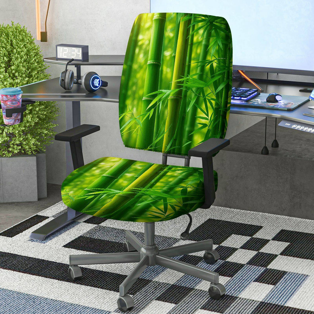 2-Piece Bamboo Grove Green Plant Leaves  Computer Chair Cover Set, Seat and Backrest