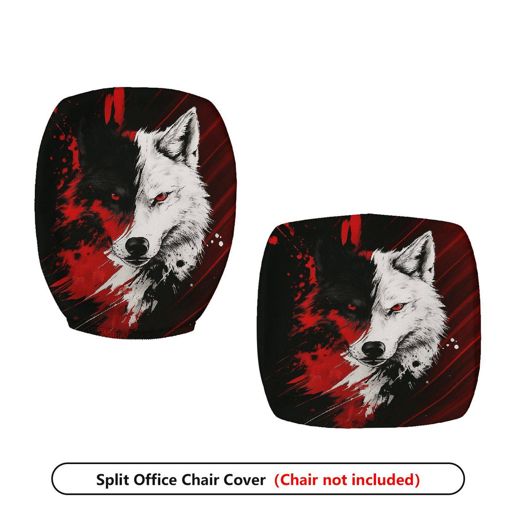 2-Piece Wolf Red Black Animal Art Stylish  Computer Chair Cover Set, Seat and Backrest