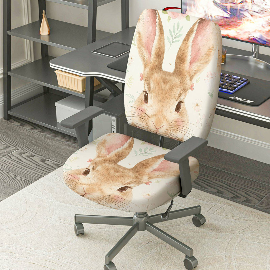 2-Piece Bunny Pastoral Animal Floral Cute Easter  Computer Chair Cover Set, Seat and Backrest